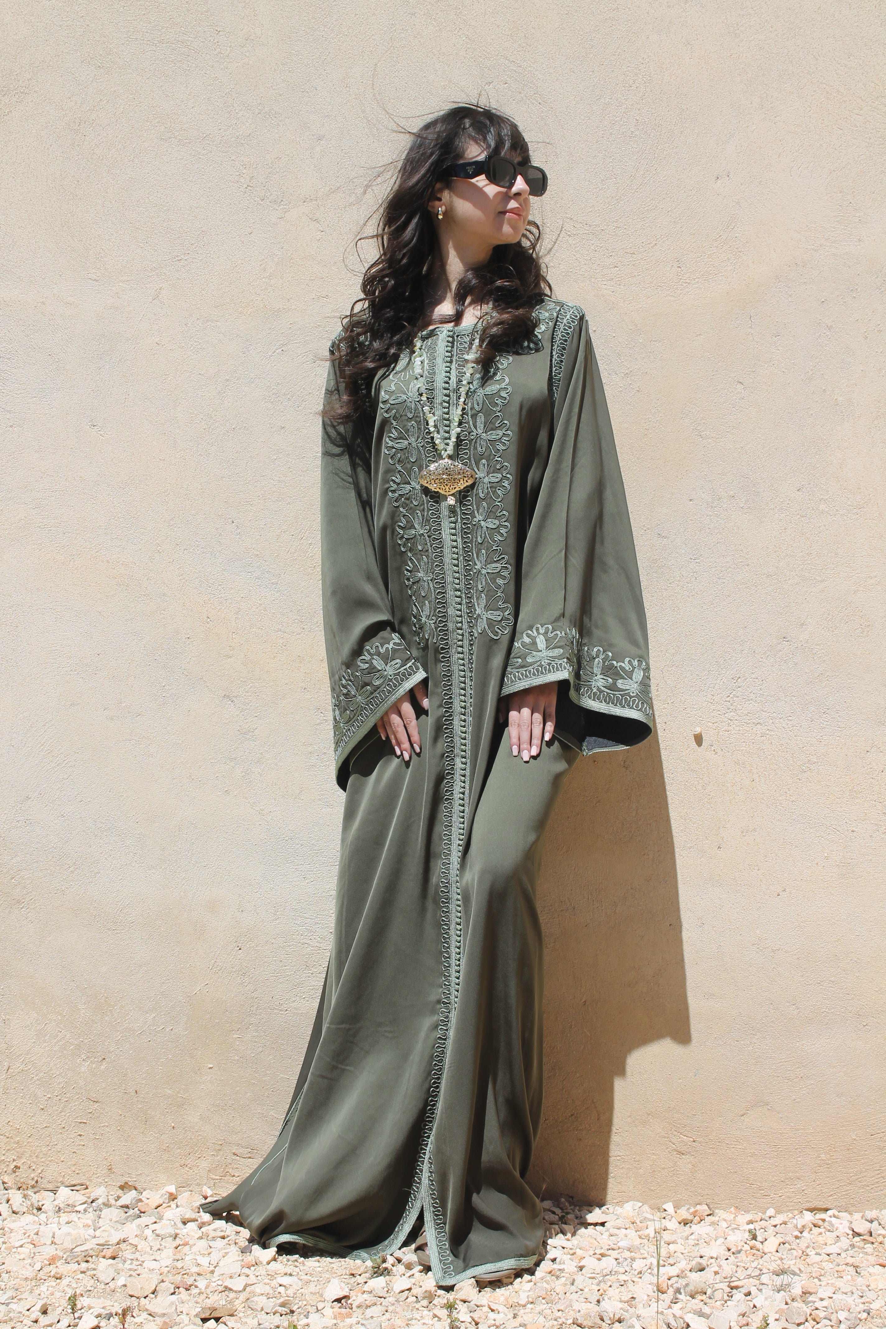 OLIVE SILK CAFTAN