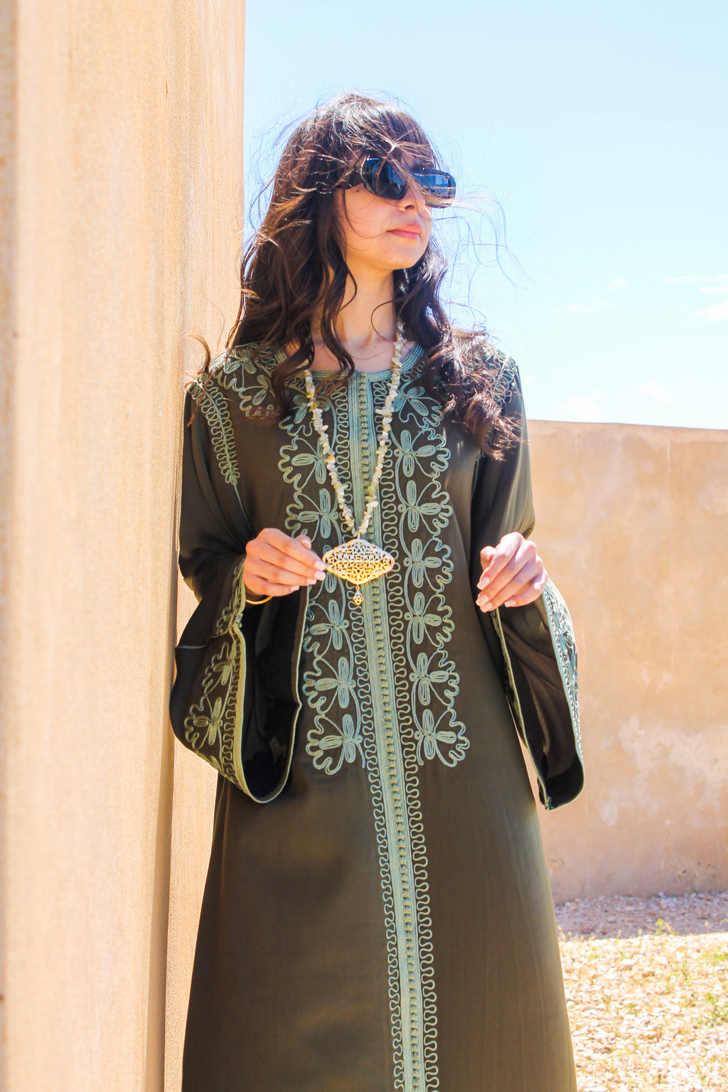 OLIVE SILK CAFTAN